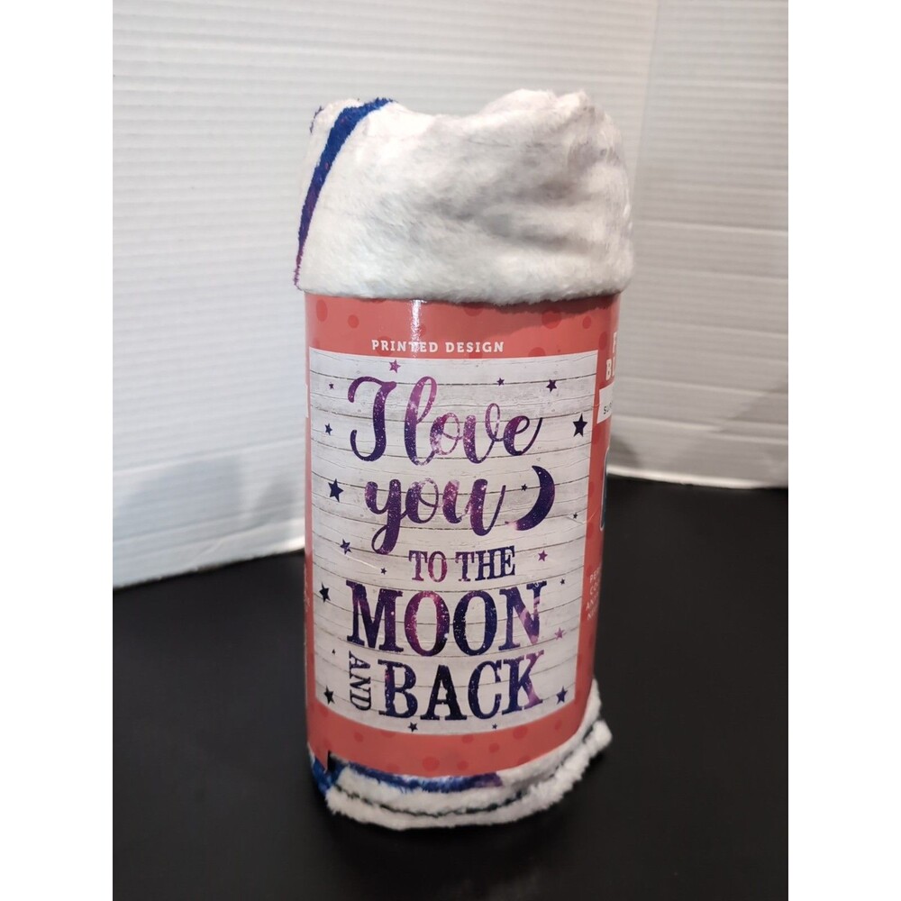 FLEECE BLANKET ULTRA SOFT I LOVE YOU TO THE MOON AND BACK 50X60 PURPLE/BLUE NWT